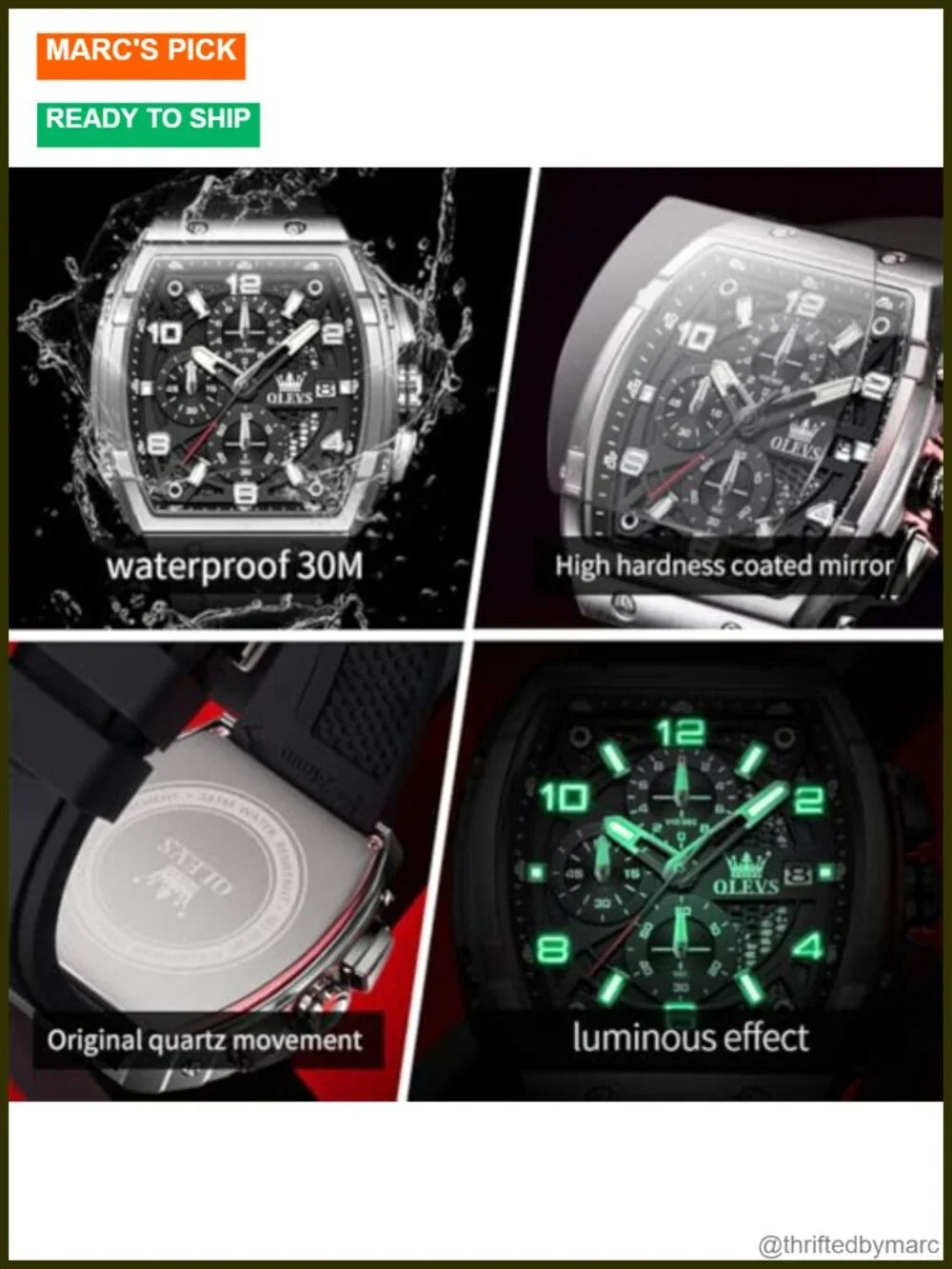 Chronograph Waterproof Luminous Silicone Strap Multifunction Business Watch